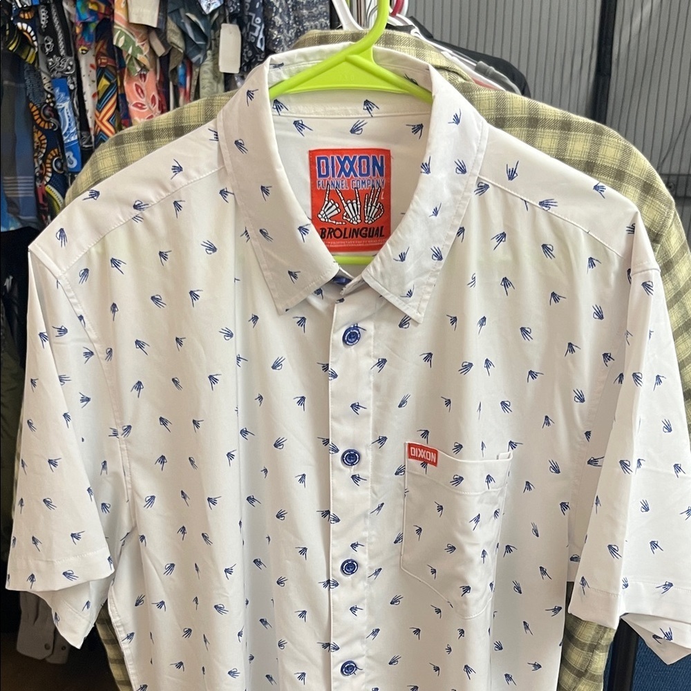 DIXXON “Brolingual”White Shirt with Blue Accents - Picture 3 of 6